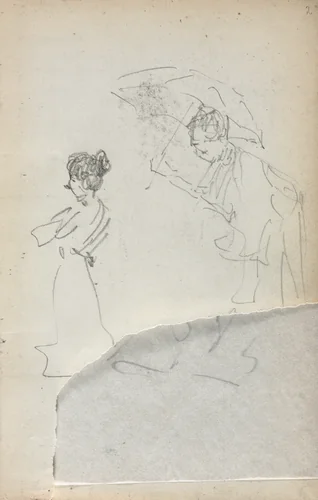Italian Sketchbook: Standing Woman in profile & Man with an Umbrella (page 2) by Maurice Prendergast, book, 1898-1899
