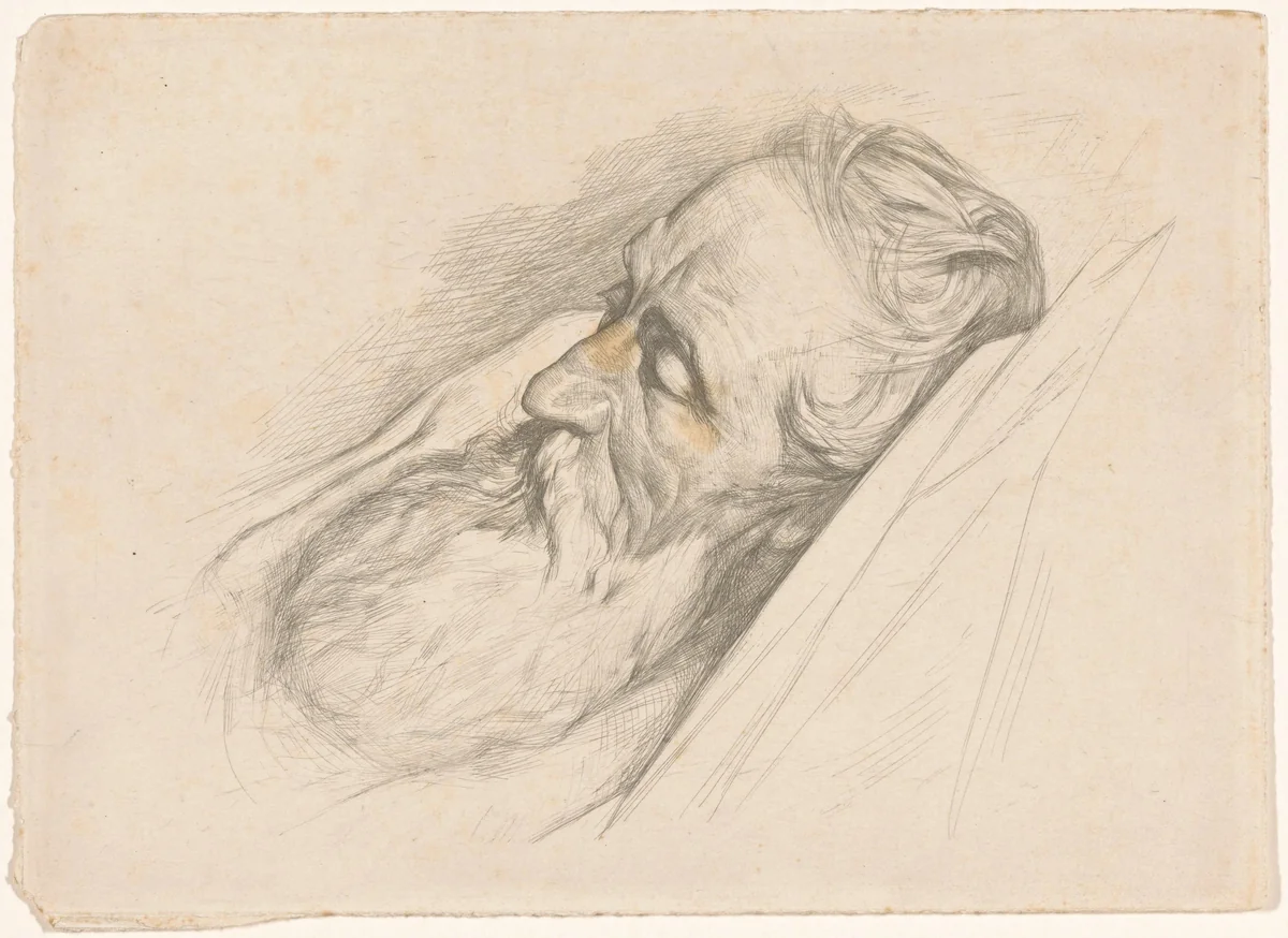 Slapende man met baard by Antoon Derkinderen, print, 1882