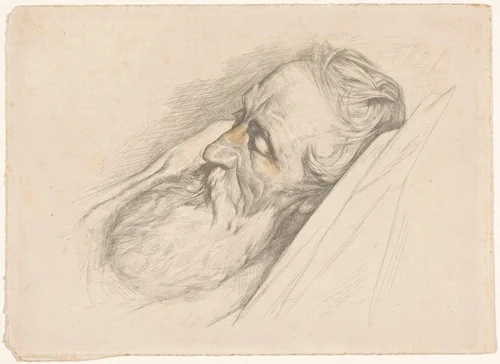 Slapende man met baard by Antoon Derkinderen, print, 1882