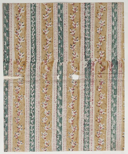 Book cover with yellow and green striped floral pattern by anonymous, print, 1800-1900