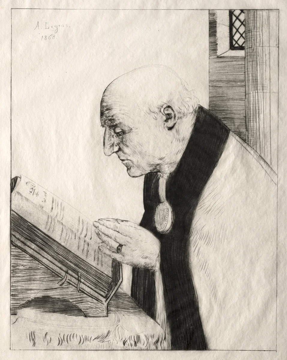 Reading the Office by Alphonse Legros, print, 1868