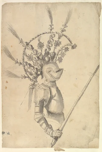 Design for an Armor with Tournament Headdress by Baccio del Bianco, drawing, 1604-1656