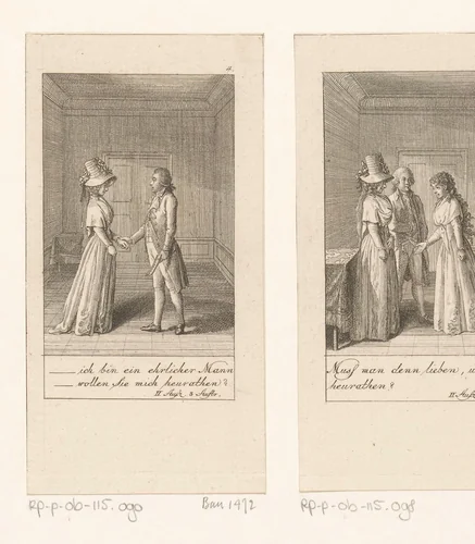 Kaberdar vraagt Libby ten huwelijk by Daniel Nikolaus Chodowiecki, print, 1790