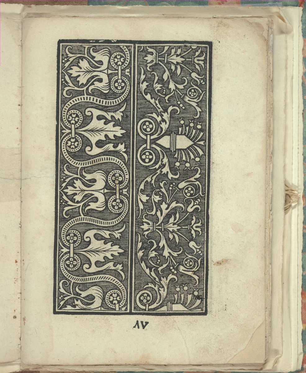 Opera Nova Universali intitulata Corona di racammi, page 5 (recto) by Giovanni Andrea Vavassore, book, 1530