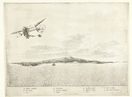 Gezicht op Sao Tomé, ca. 1641 by Jan van Brosterhuyzen, print, 1645-1647