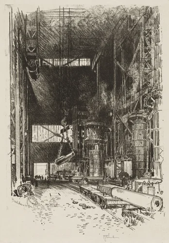 English War Work: The New Gun Pit by Joseph Pennell, print, 1916