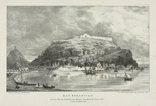 San Sebastian by James Duffield Harding, print, 1823