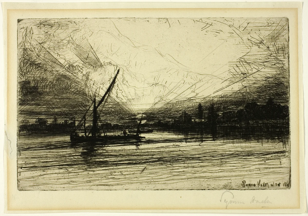 Sunset on the Thames by Francis Seymour-Haden, print, 1860-1870