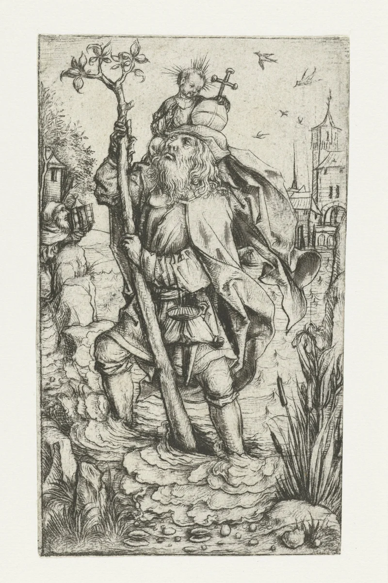Heilige Christoffel ('kleine versie') by Meester van het Amsterdamse Kabinet, print, 1488-1492