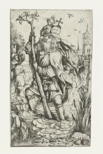 Heilige Christoffel ('kleine versie') by Meester van het Amsterdamse Kabinet, print, 1488-1492