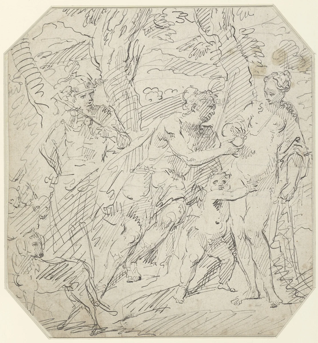 Paris aan Venus de appel gevende by François Boitard, drawing, 1680-1715