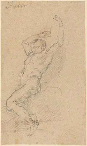 A Nude Man Chained to a Rock by Francesco Solimena, drawing, 1657-1747