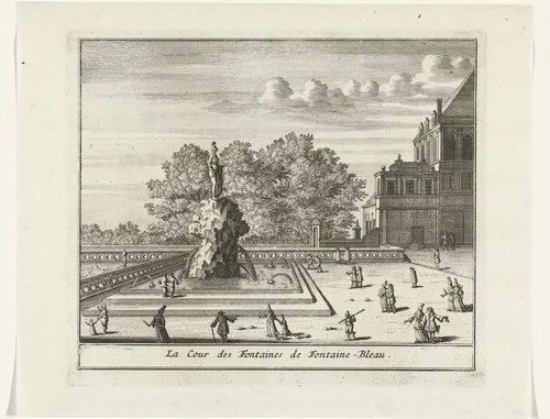 Gezicht op de Cour de la Fontaine van het paleis van Fontainebleau by Jan Lamsvelt, print, 1726-1743