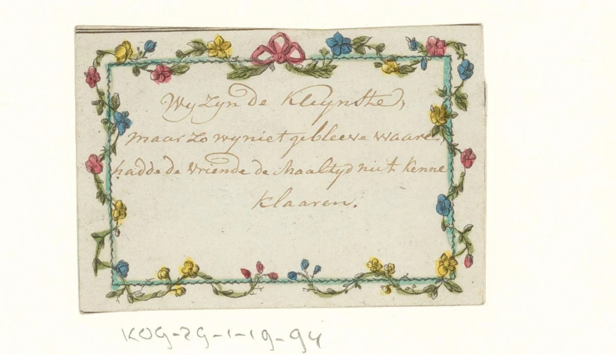 Kaartje met humoristisch opschrift by anonymous, print, 1780-1800
