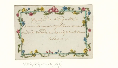 Kaartje met humoristisch opschrift by anonymous, print, 1780-1800