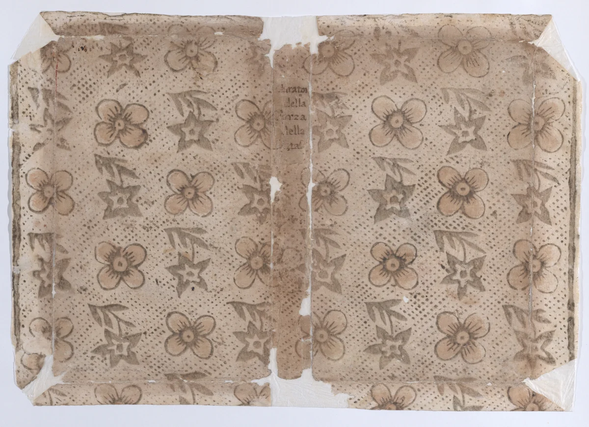 Book cover with floral and dot pattern by anonymous, print, 1800-1900