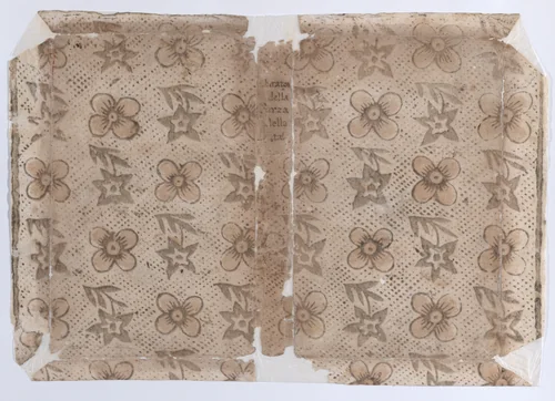 Book cover with floral and dot pattern by anonymous, print, 1800-1900