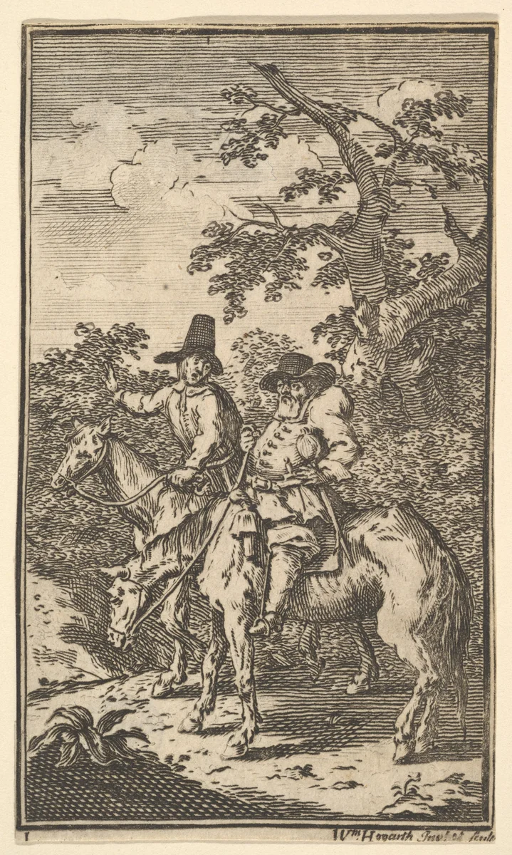 Hudibras Sallying Forth (Seventeen Small Illustrations for Samuel Butler's Hudibras, no. 1) by William Hogarth, print, 1721-1726