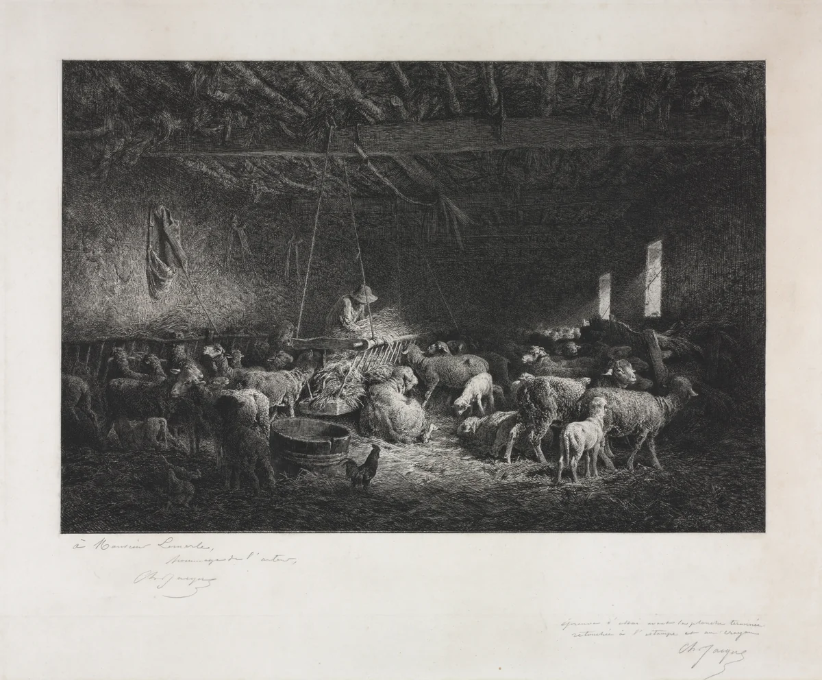 Stable by Charles-Émile Jacque, print, 1859