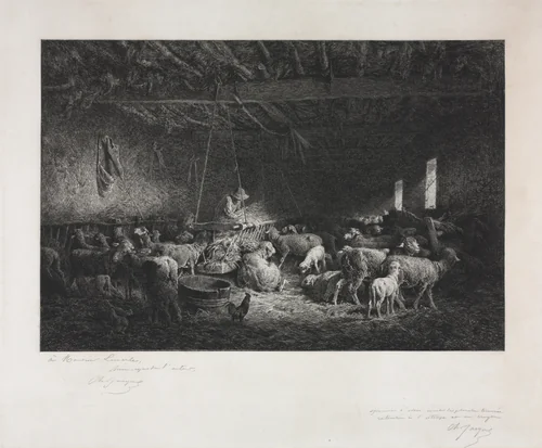 Stable by Charles-Émile Jacque, print, 1859