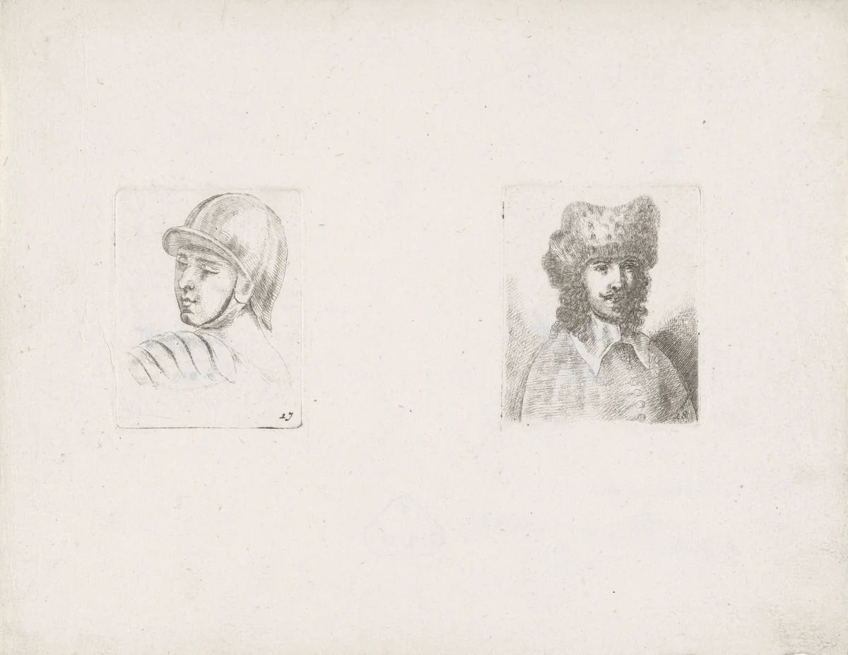 Soldaat en man met bontmuts by anonymous, print, 1620-1664