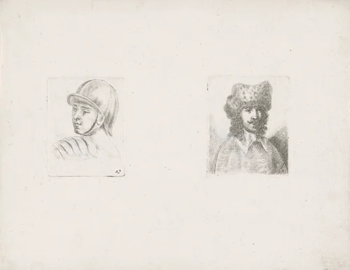 Soldaat en man met bontmuts by anonymous, print, 1620-1664