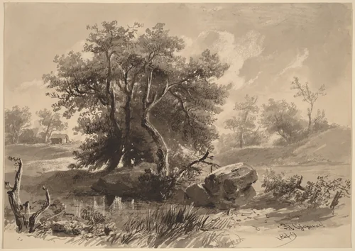 The Trees, Bedford, New York by Régis François Gignoux, drawing, 1849