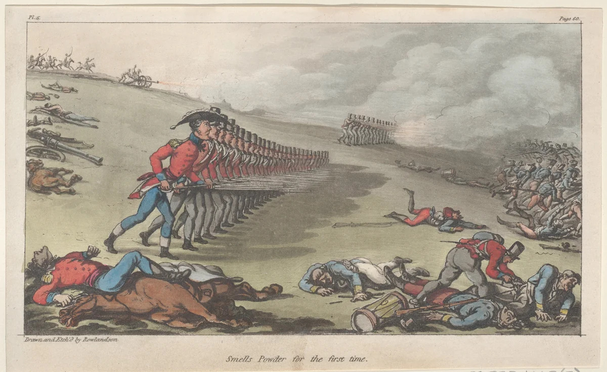 Smells Powder for the first time by Thomas Rowlandson, print, 1815