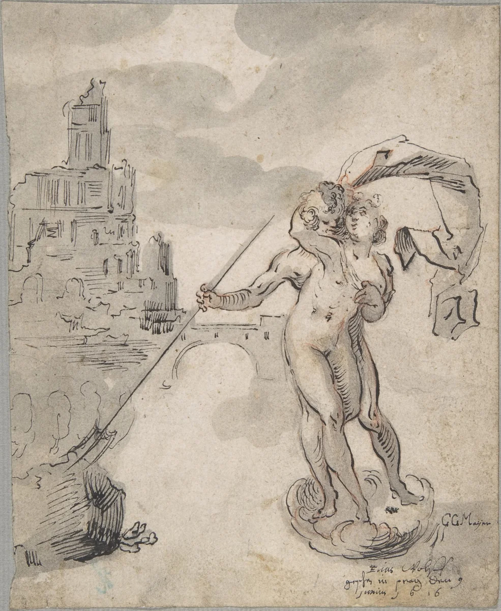 Neptune and Amphitrite by Elias Wolff, drawing, 1616