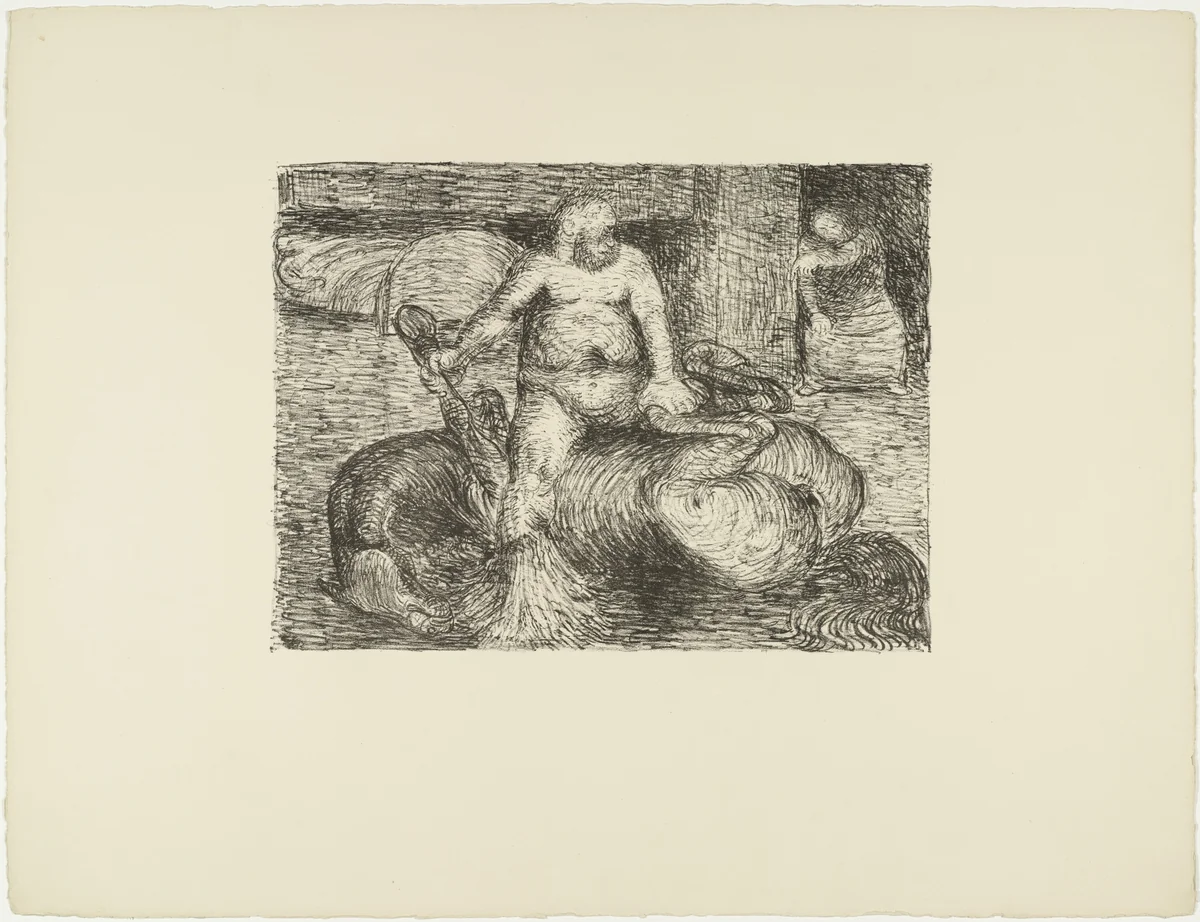 Broomleg Astride the Dead Steed Hearthorn (Besenbein auf dem toten Rosse Herzhorn) from The Dead Day (Der tote Tag) by Ernst Barlach, print, 1910