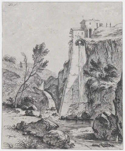 Waterfall after Breenberg by Jean Jacques de Boissieu, print, 1764