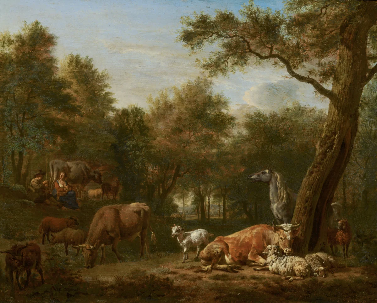 Wooded Landscape with Cattle by Adriaen van de Velde, painting, 1663