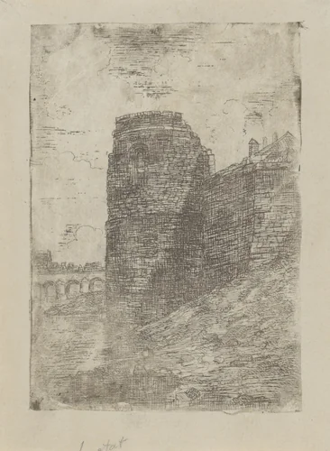 Maaspunttoren in de stadsmuur van Maastricht by Alexander Schaepkens, print, 1830-1899