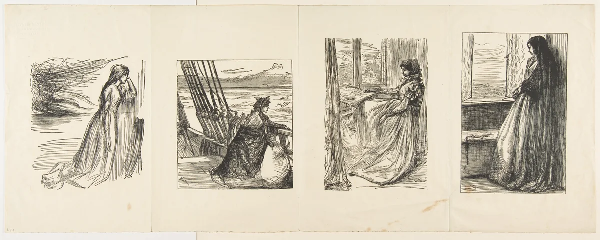 The Relief Fund in Lancashire, The Major's Daughter, The Morning Before the Massacre of St. Bartholomew, and Count Burkhardt (for "Once a Week") by James McNeill Whistler, print, 1862