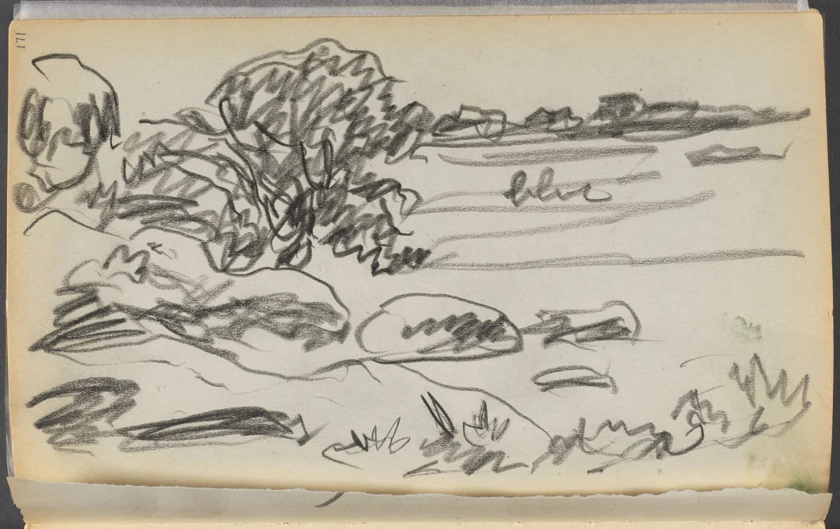 Sketchbook- The Granite Shore Hotel, Rockport, page 171: Landscape by Maurice Prendergast, book, 1905-1910