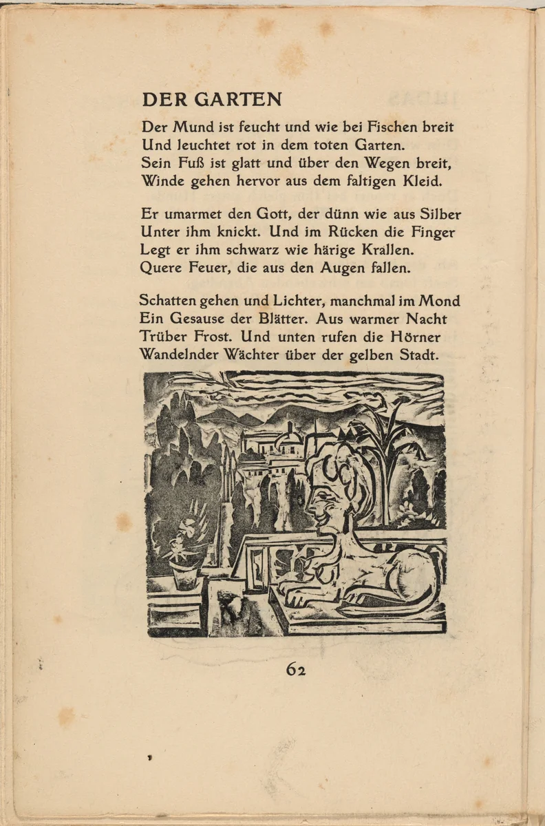 Der Garten (The Garden) (in-text plate) from mock-up of Georg Heym: Umbra Vitae (Georg Heym: Shadow of Life) by Ernst Ludwig Kirchner, volume, 1912-1922