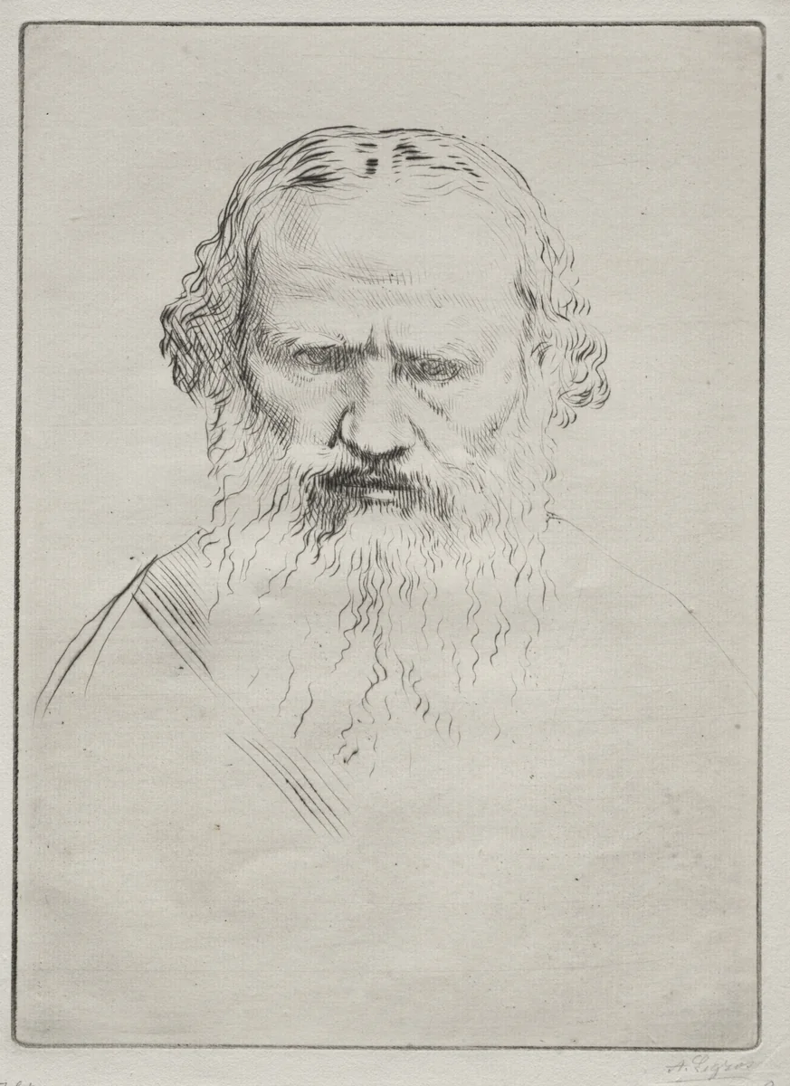 Tolstoi by Alphonse Legros, print, 1857-1911