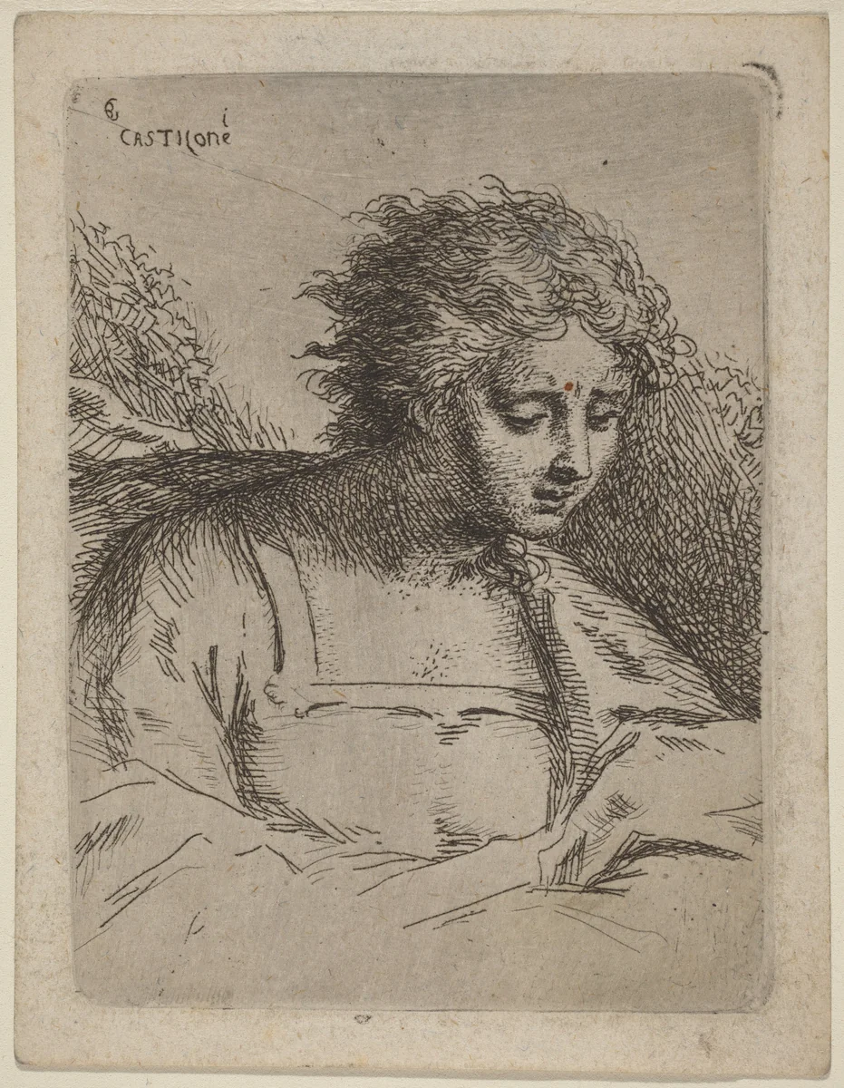 Half-Length Figure Reading by Bartholomäus Ignaz Weiss; Giovanni Benedetto Castiglione, print, 1740-1814