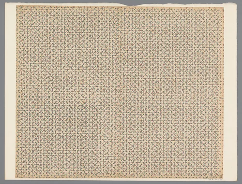 Blad met alternerend strooipatroon van bladmotief afgewisseld met stippen onder patroon van maansikkels by anonymous, print, 1800-1900