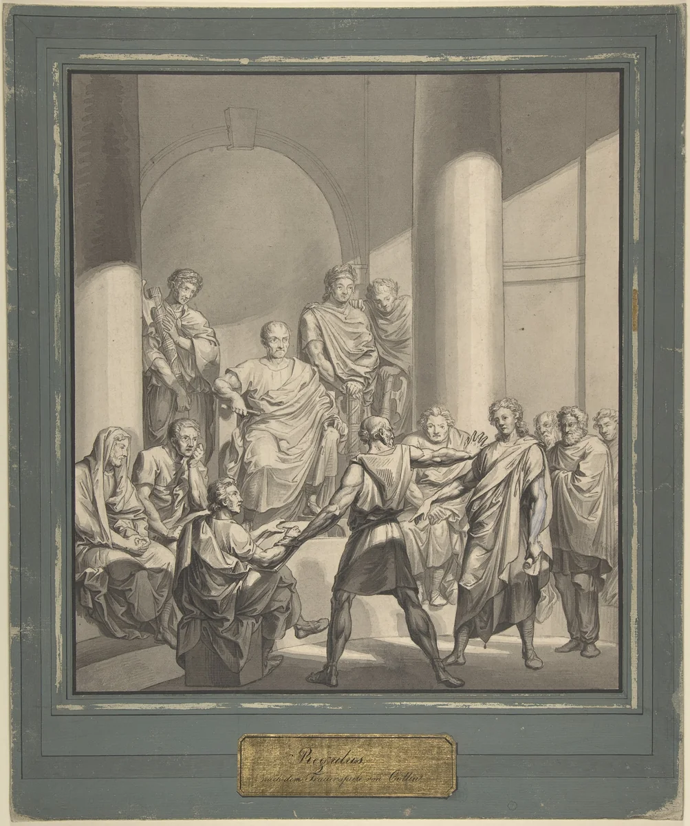 Assembly of Roman Figures, from Regulus, a play by Collin by Franz von Hauslab, drawing, 1810-1883