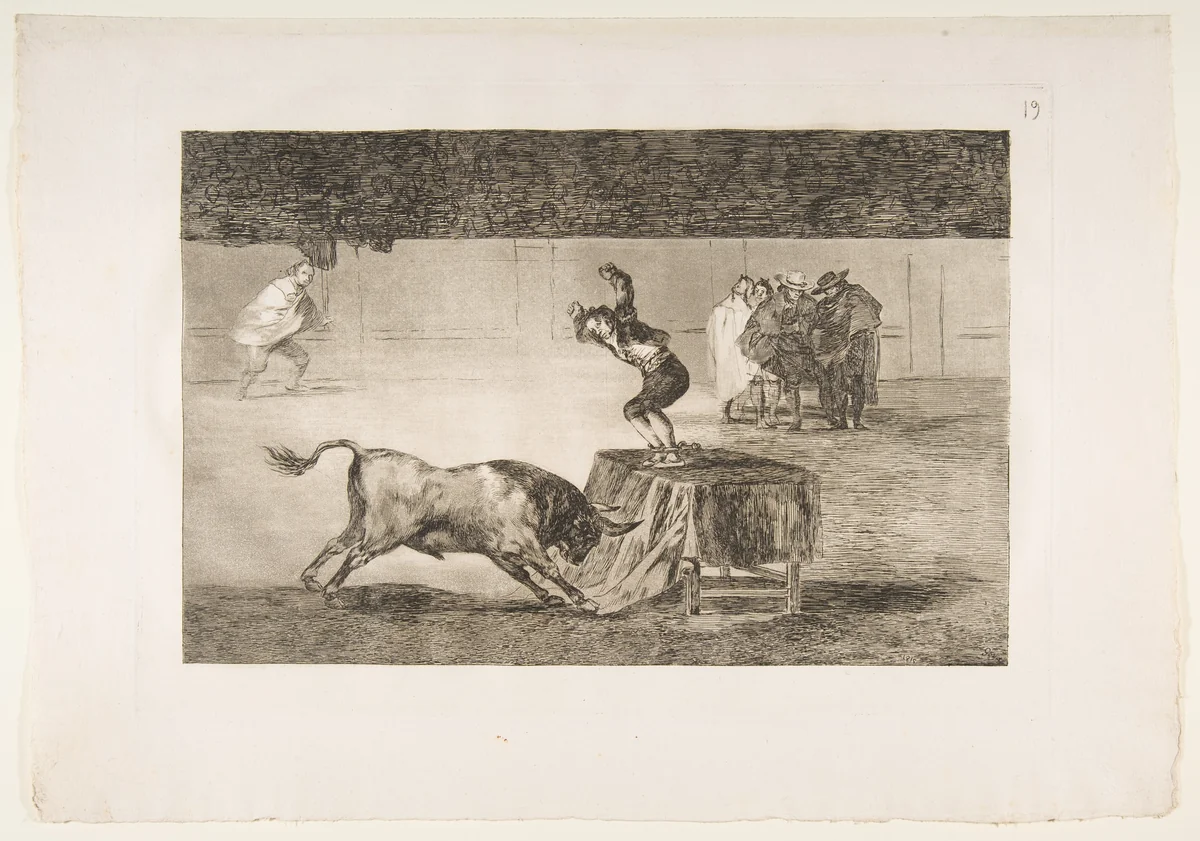 Plate 19 of "La Tauromaquia": Another madness of his in the same ring by Goya, print, 1816