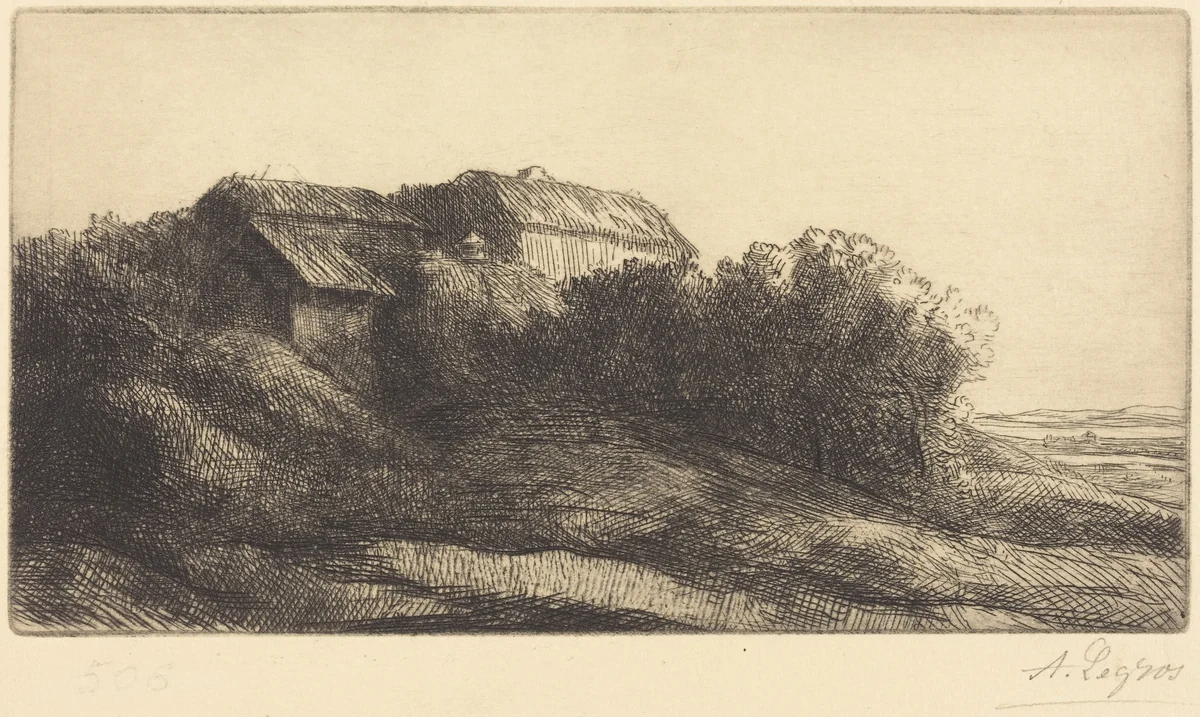 Cottage on a Hillside (Chaumiere sur le coteau) by Alphonse Legros, print, 1837-1911