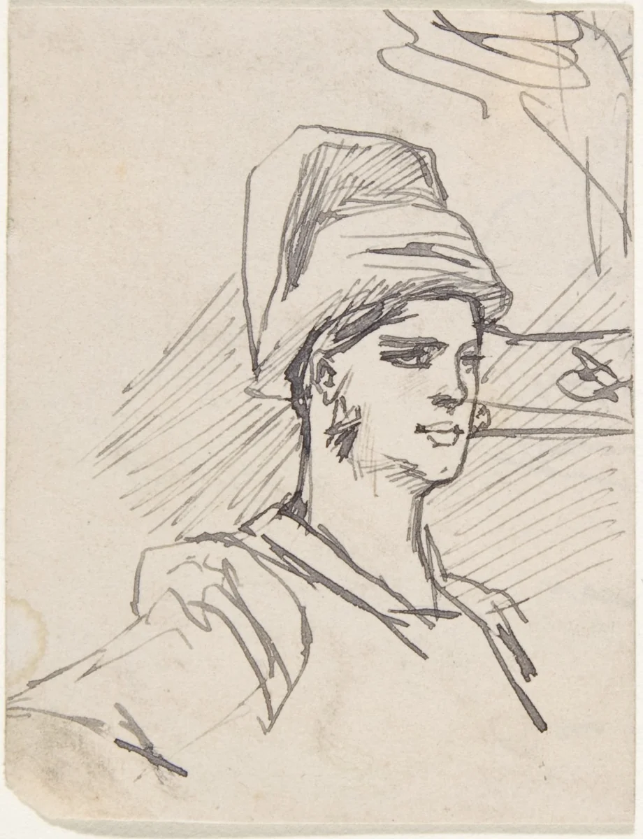 Study of Head and Shoulders of Woman with Headdress by Félicien Rops, drawing, 1833-1898