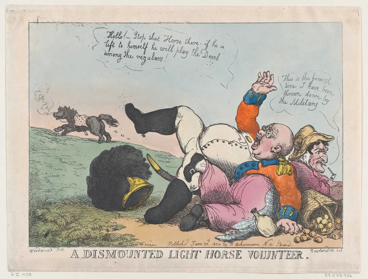 A Dismounted Light Horse Volunteer by Thomas Rowlandson, print, 1804