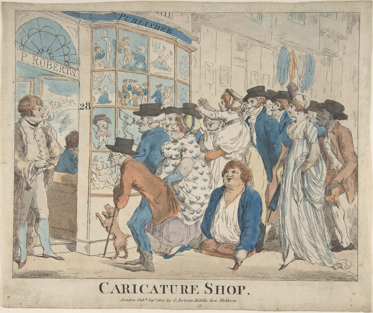 Caricature Shop of Piercy Roberts, 28 Middle Row, Holborn by Piercy Roberts, print, 1801