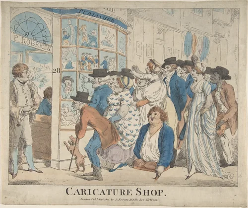 Caricature Shop of Piercy Roberts, 28 Middle Row, Holborn by Piercy Roberts, print, 1801