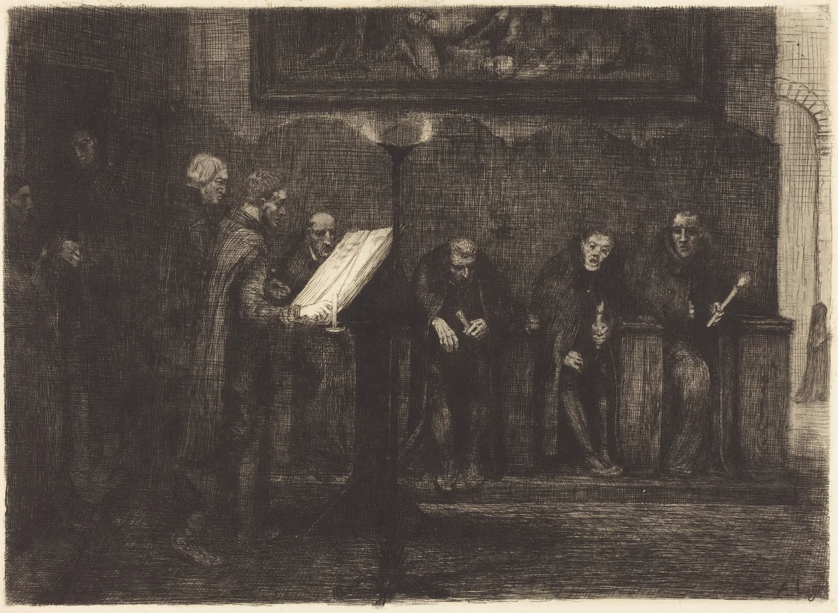 Spanish Singers (Les chantres espagnols) by Alphonse Legros, print, 1865