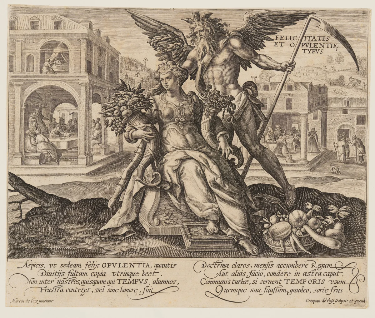 Felicitas et Opulentie Typus, from Time with Virtues and Vices by Crispijn van de Passe I, print, 1600