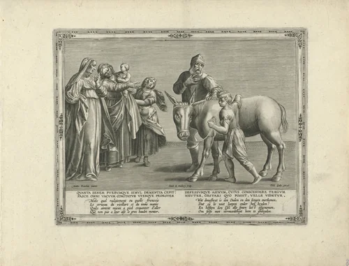 Vader en zoon te voet, naast de ezel by Unknown, print, 1570-1612