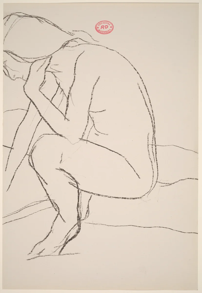 Untitled [side view of a seated nude with her left hand at her hair] by Richard Diebenkorn, drawing, 1955-1967